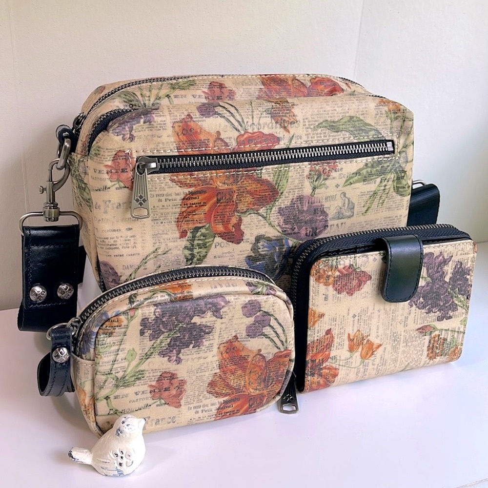 Patricia Nash Floral Print Crossbody Bag Set in Cream, Orange, Purple, Green